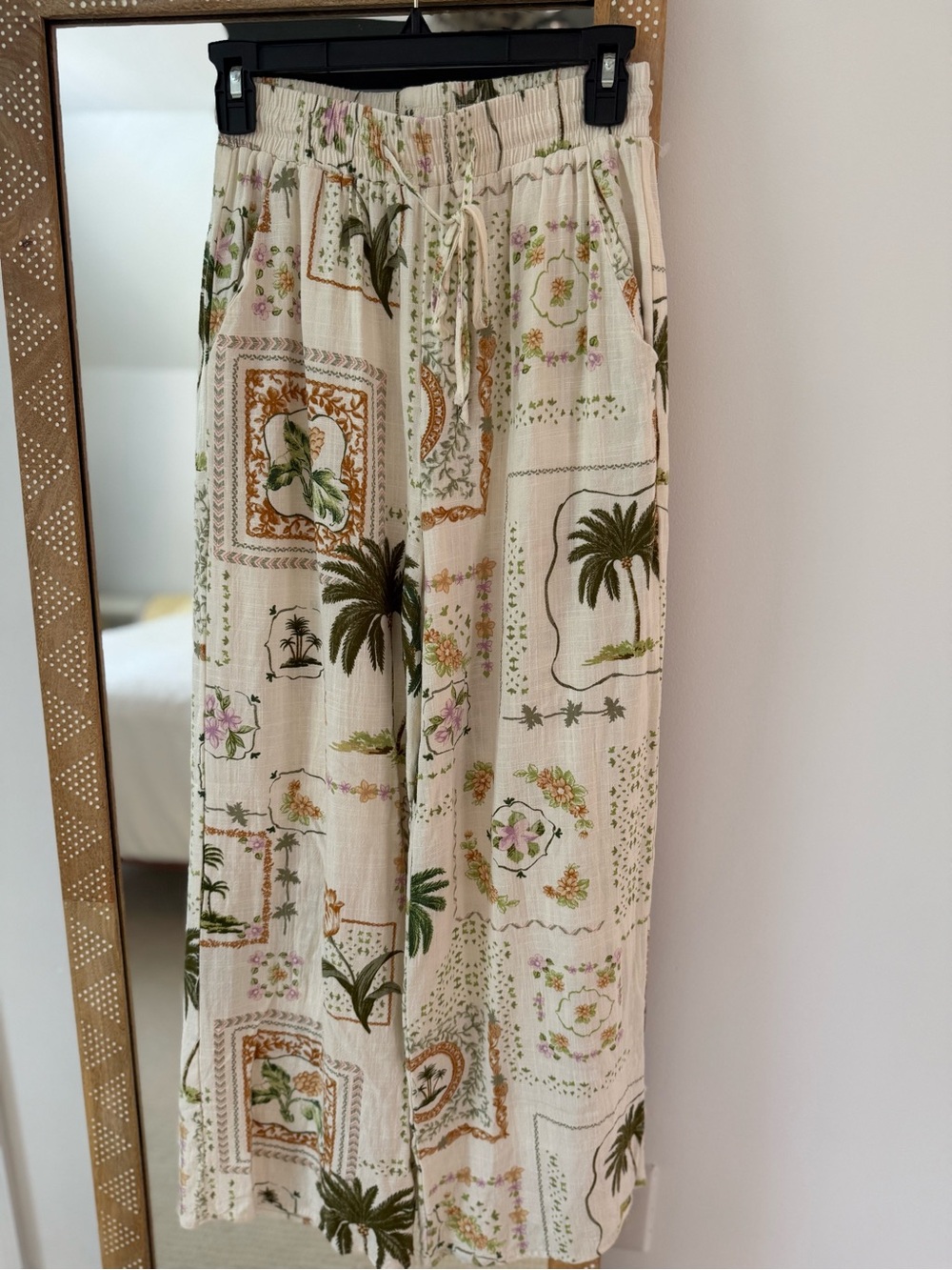 Paper Heart Linen Blend Tropical Palm Print Wide Leg Pants Size S